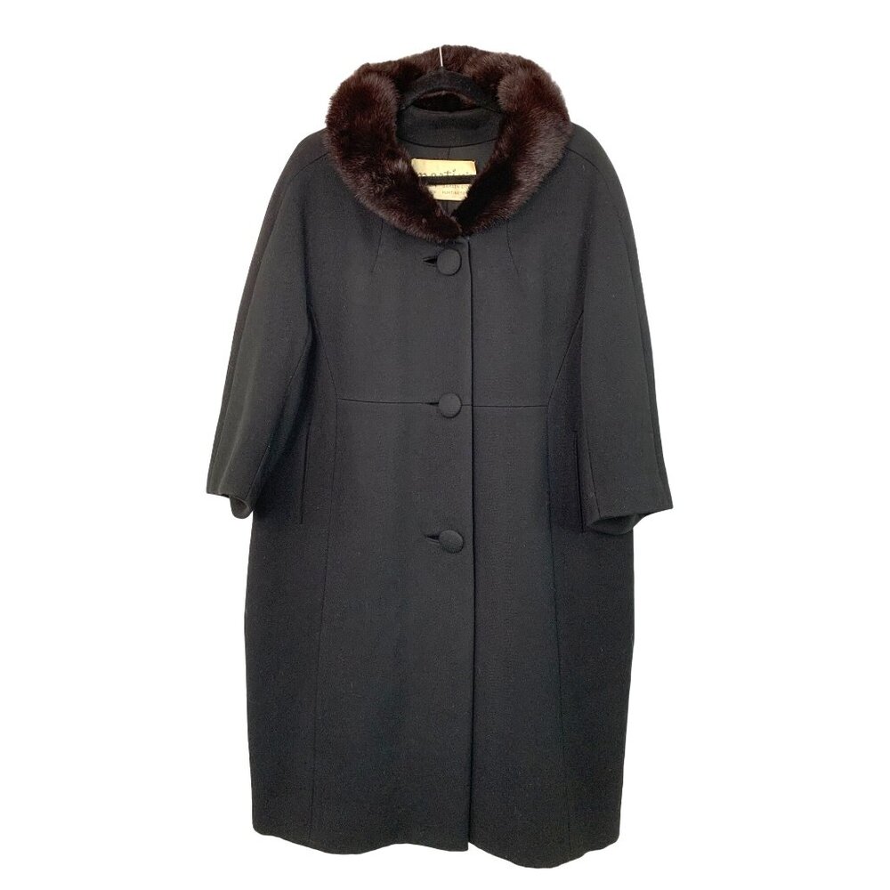Vintage 50s Monarch for Martins Wool Blend Coat With Mink Fur Collar Black 7744
